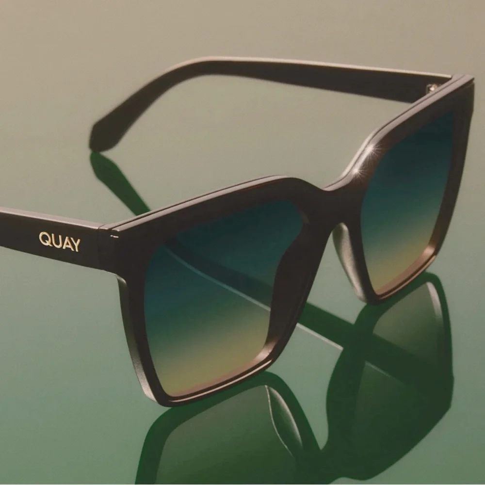 QUAY Level Up Sunglasses Matte Black Frame Palm Taupe Lens Oversized NWT